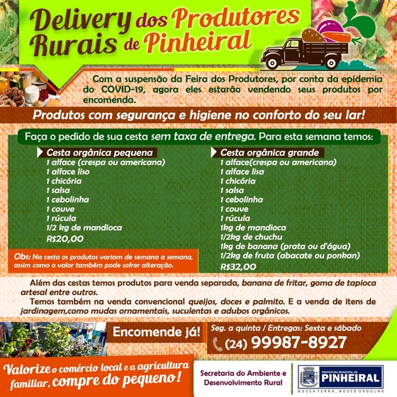Delivery de produtos orgânicos produzidos em pinheiral já podem ser encomendados