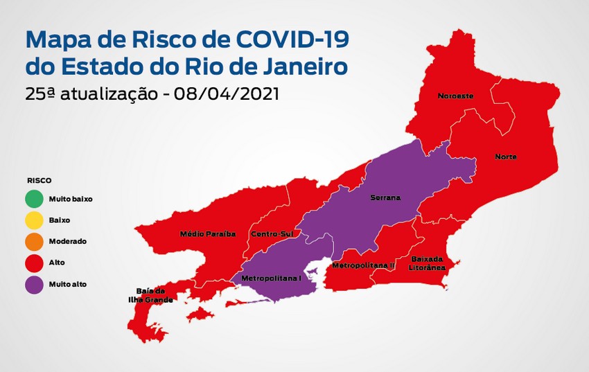 Mapa de risco da Covid-19: estado apresenta bandeira roxa
