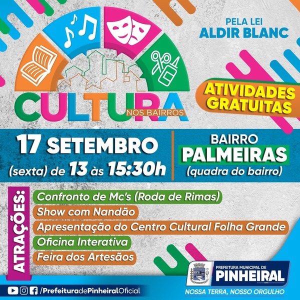 Prefeitura de Pinheiral inicia projeto ‘cultura nos bairros’ nesta sexta-feira nas Palmeiras