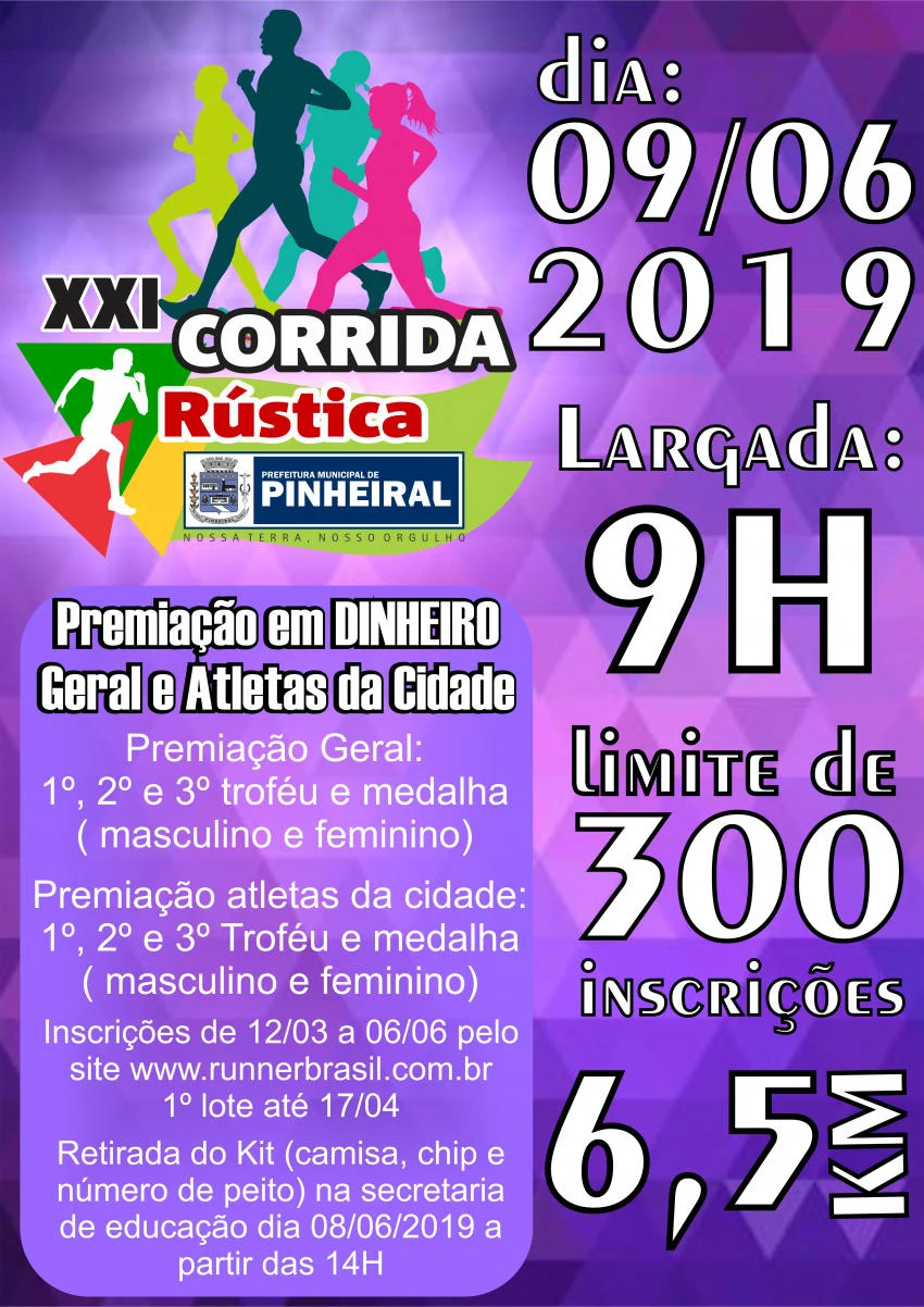 Pinheiral abre inscrição para xxi corrida rústica