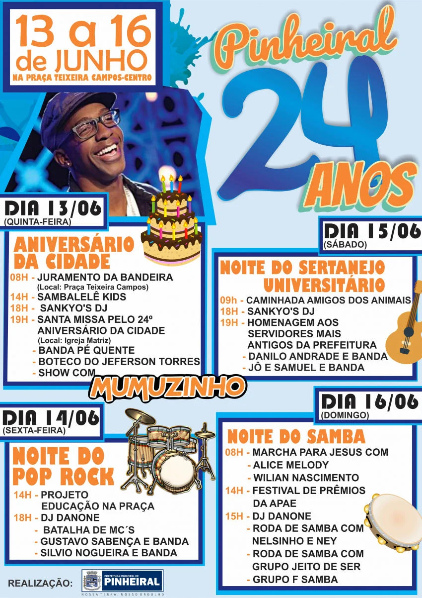 Pinheiral divulga programação do 24º aniversário da cidade.