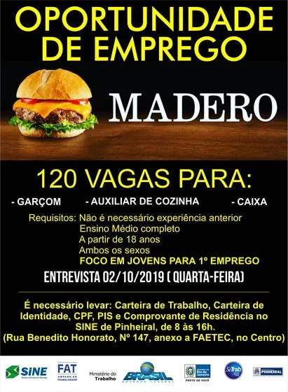 Sine de Pinheiral disponibiliza 120 vagas de emprego