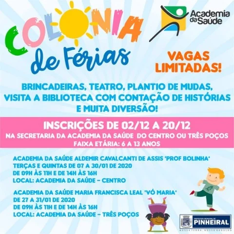 Prefeitura de Pinheiral vai abrir inscrições para II colônia de férias gratuita