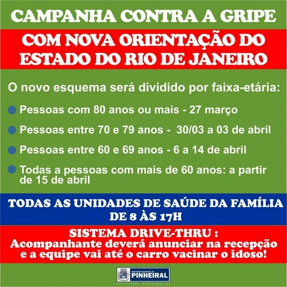 Pinheiral divide idosos em diferentes faixas etárias para vacinação contra a gripe