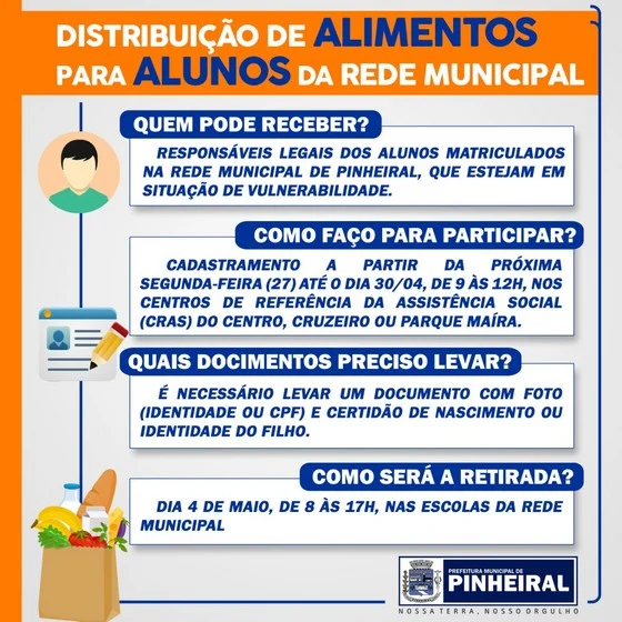 Prefeitura fará distribuição de alimentos para alunos da rede municipal