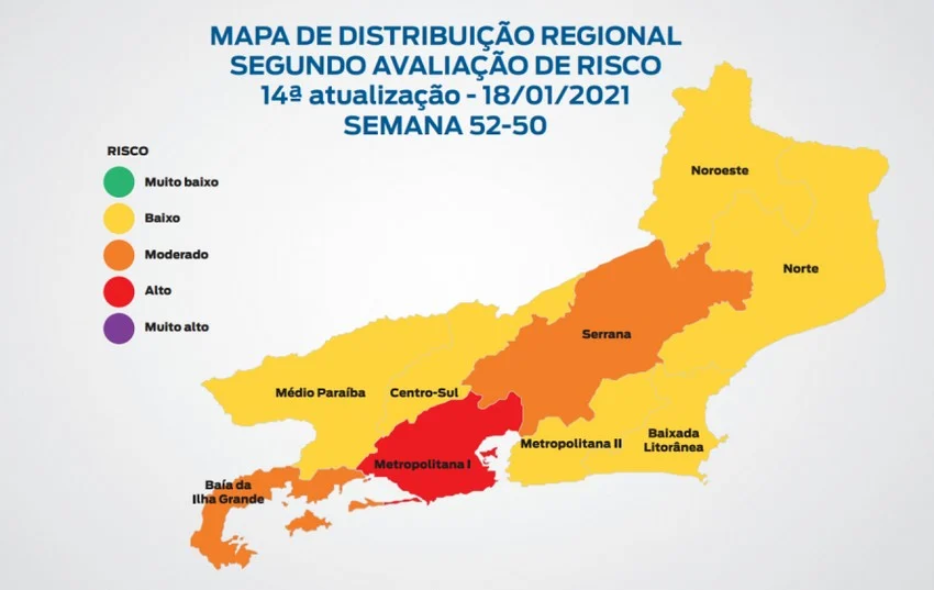 Mapa de Risco da Covid-19: estado do Rio sai da bandeira vermelha direto para bandeira amarela, de baixo risco