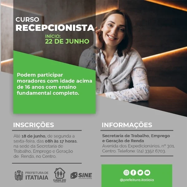 Secretaria de Trabalho está com inscrições abertas para “Curso de Recepcionista”