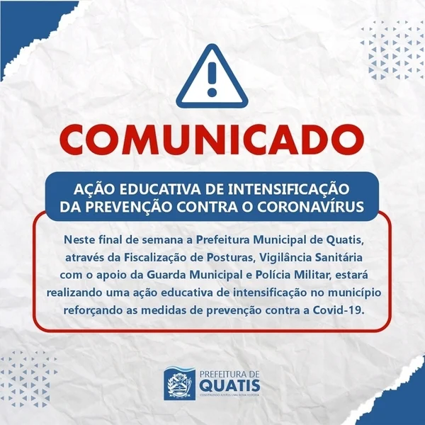 COMUNICADO – AÇÃO EDUCATIVA DE INTENSIFICAÇÃO DA PREVENÇÃO CONTRA O CORONAVÍRUS
