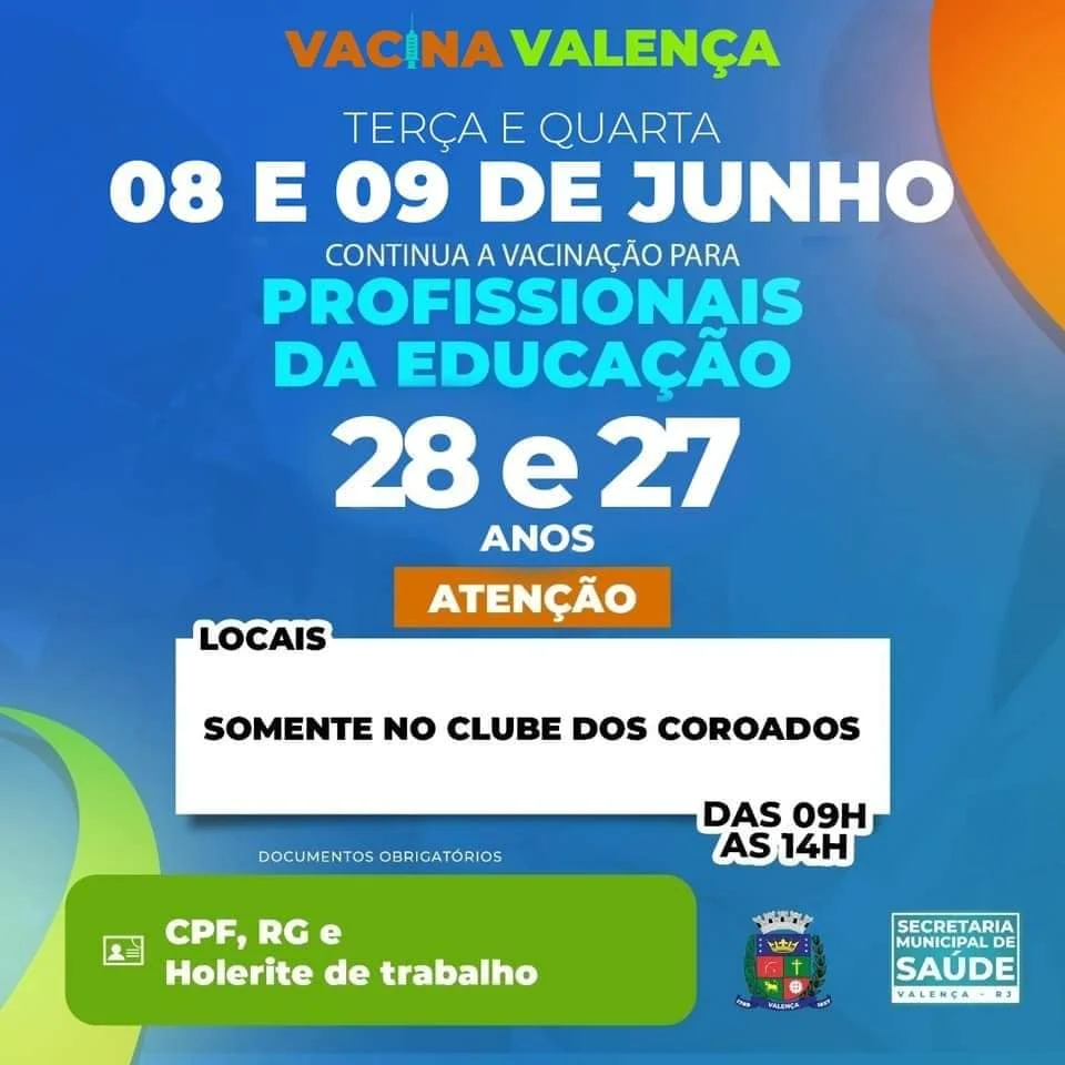 Vacinação COVID-19: profissionais da educação e pessoas com 54 anos ou mais