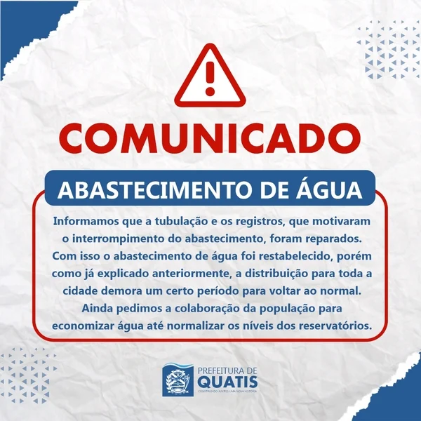 COMUNICADO – ABASTECIMENTO DE ÁGUA