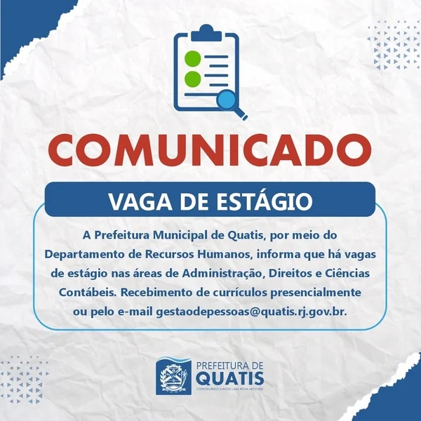 COMUNICADO – VAGA DE ESTÁGIO