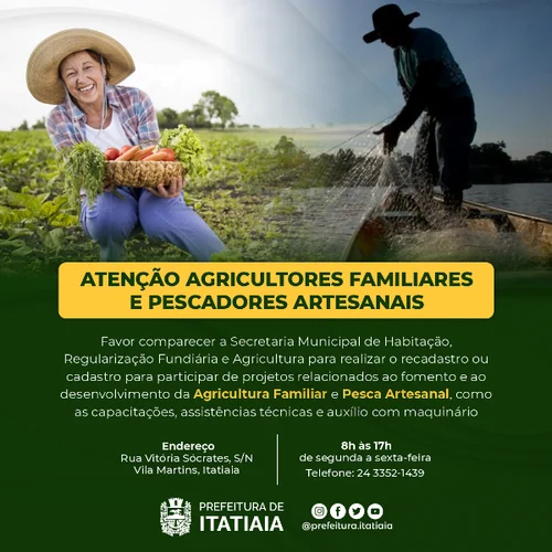 Prefeitura convoca pescadores e agricultores para realizarem recadastramento