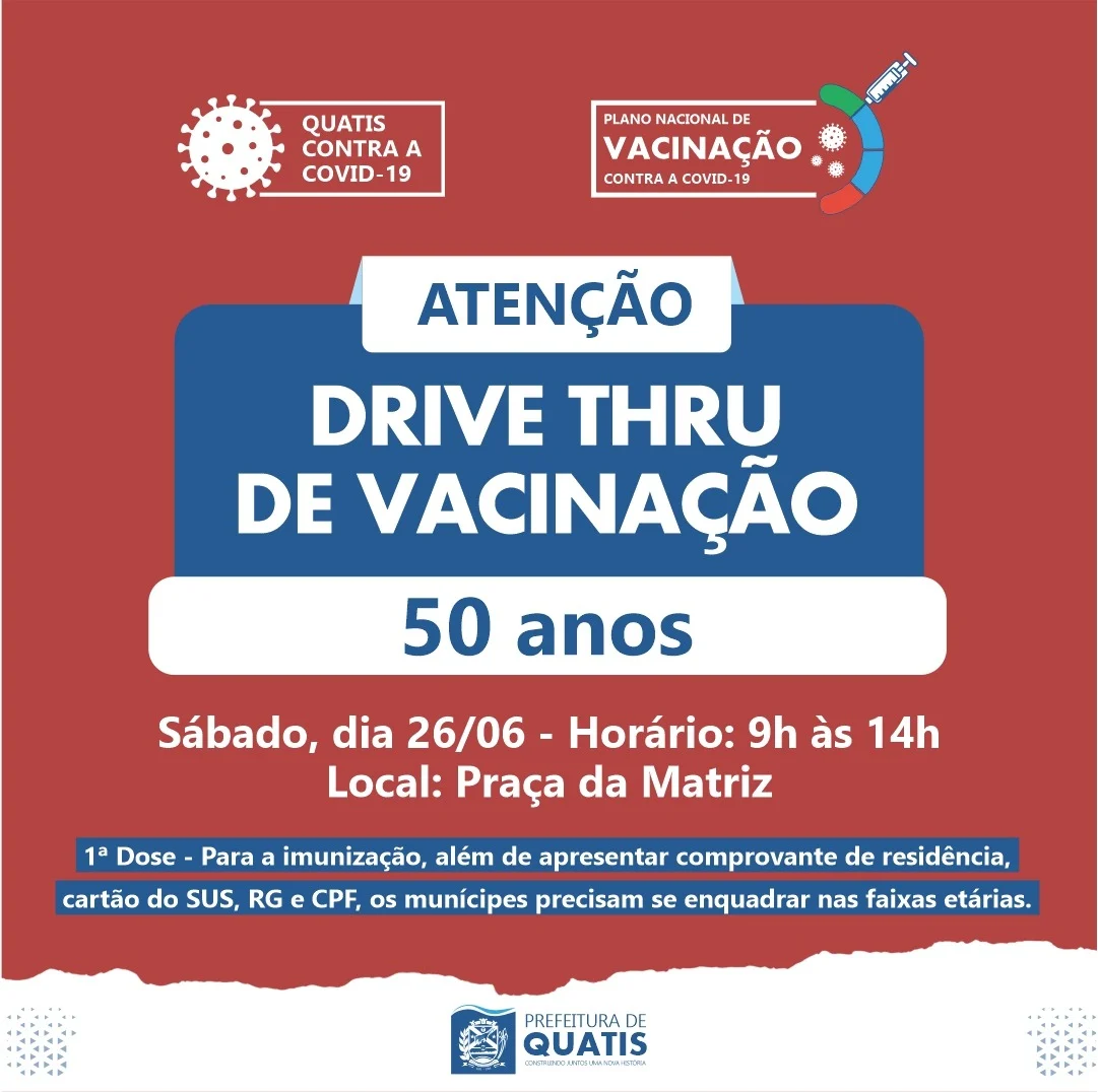 DRIVE THRU DE 1ª DOSE PARA PESSOAS COM 50 ANOS