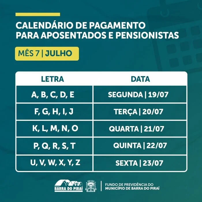 Confira o calendário de pagamento de julho do Fundo de Previdência