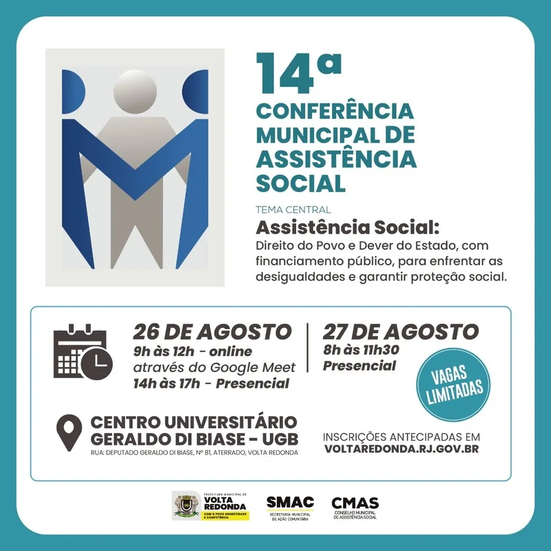 Inscrições para 14ª Conferência Municipal de Assistência Social em VR