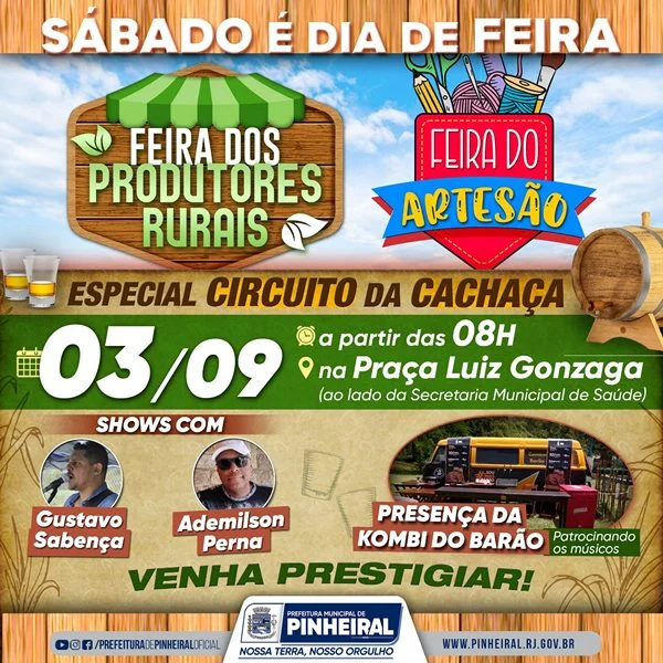 Feira dos artesãos de Pinheiral deste sábado (03) terá Circuito de Cachaça