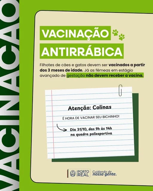 Vacinação antirrábica acontece neste sábado no bairro Colinas